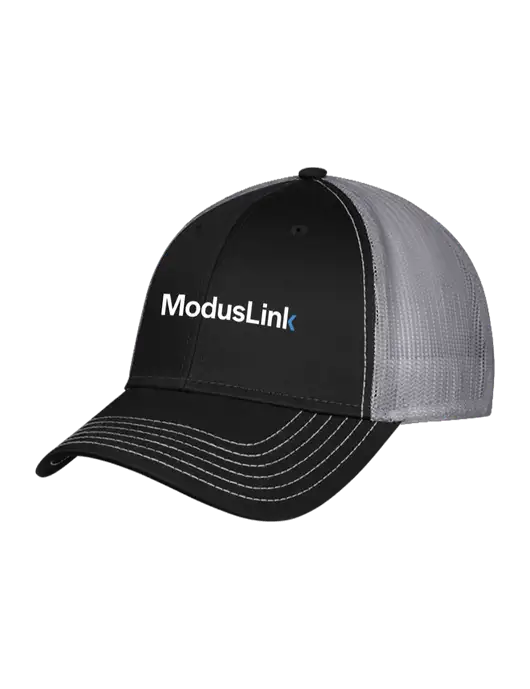 Black/Medium Dark Grey Mesh Trucker Cap Snap Back w/ModusLink Logo