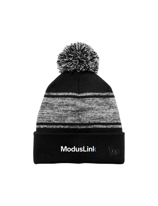 New Era Black/Charcoal Knit Chilled Pom Beanie w/ModusLink Logo