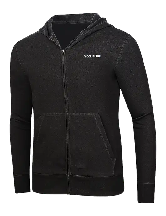 Full-Zip Black Heavyweight Hooded Sweatshirt w/ModusLink Logo