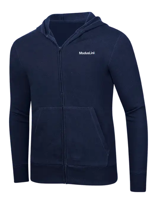 Full-Zip Navy Heavyweight Hooded Sweatshirt w/ModusLink Logo