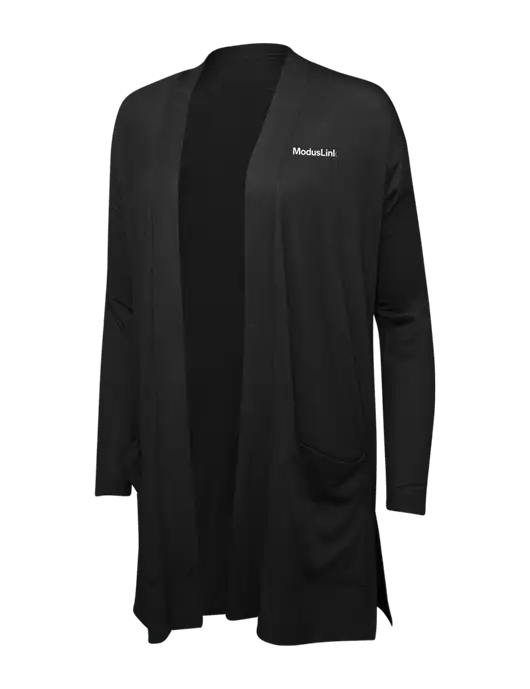 Black Womens Concept Long Pocket Cardigan w/ModusLink Logo
