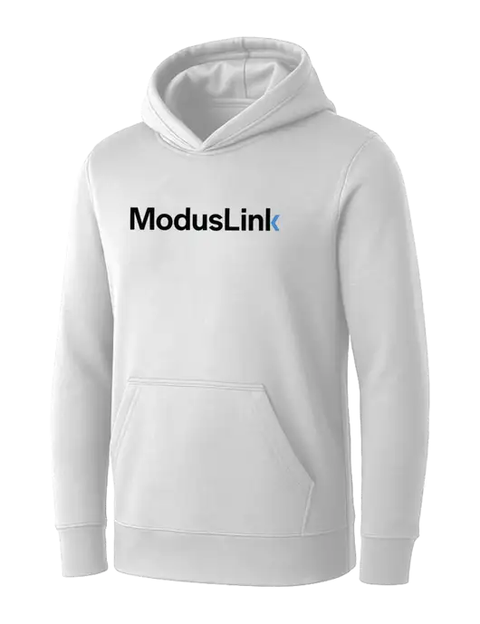 Womens White Core Fleece Pullover Hooded Sweatshirt w/ModusLink Logo