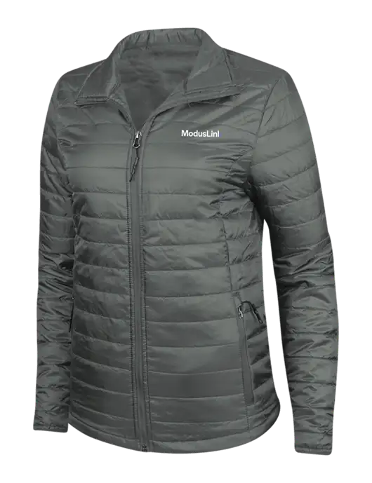 Dark Grey Womens Puffy Packable Jacket w/ModusLink Logo