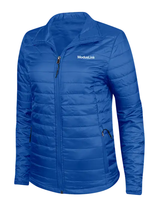 Dark Royal Blue Womens Puffy Packable Jacket w/ModusLink Logo