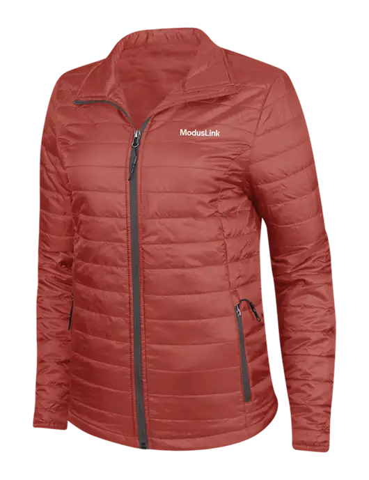 Dark Red Womens Puffy Packable Jacket w/ModusLink Logo