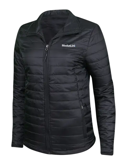 Womens Black Puffy Packable Jacket w/ModusLink Logo
